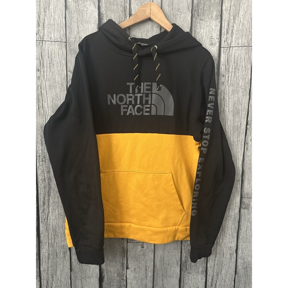 The North Face Graphic Collection Hoodie Mens Yellow Color Block Spellout Large